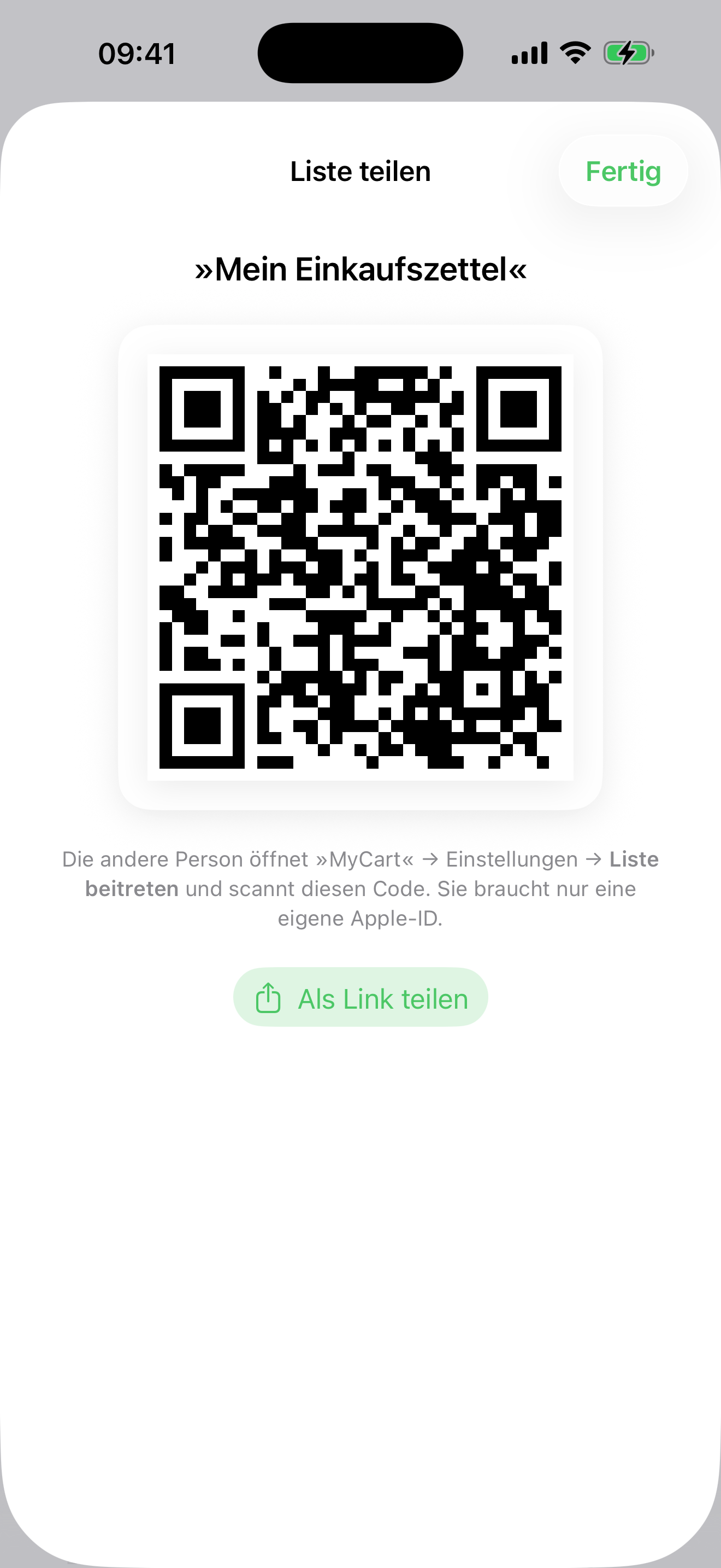 Liste per QR-Code teilen